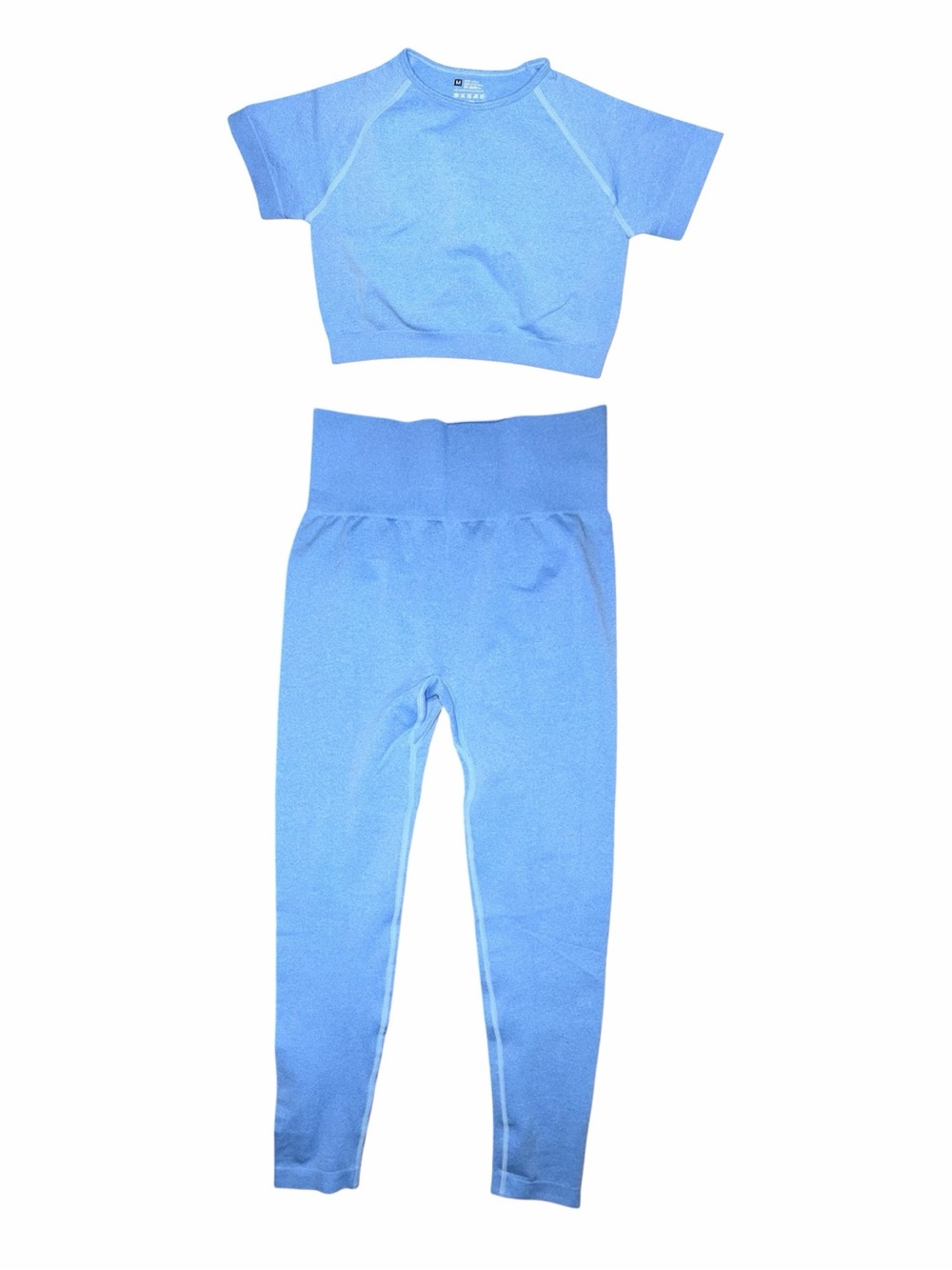 OQQ Seamless Activewear Set Blue Crop Top & High Waisted Leggings Size Medium